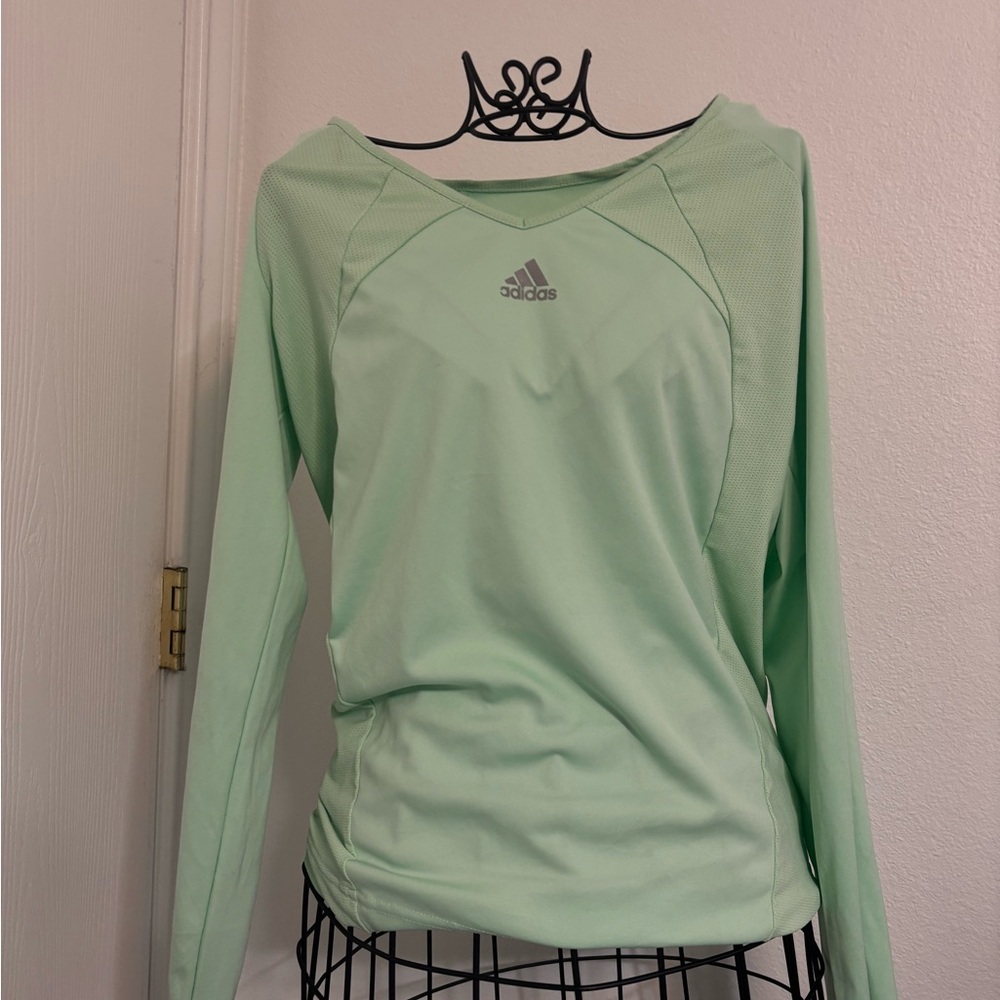 adidas Light Green Long-Sleeve Performance Tee